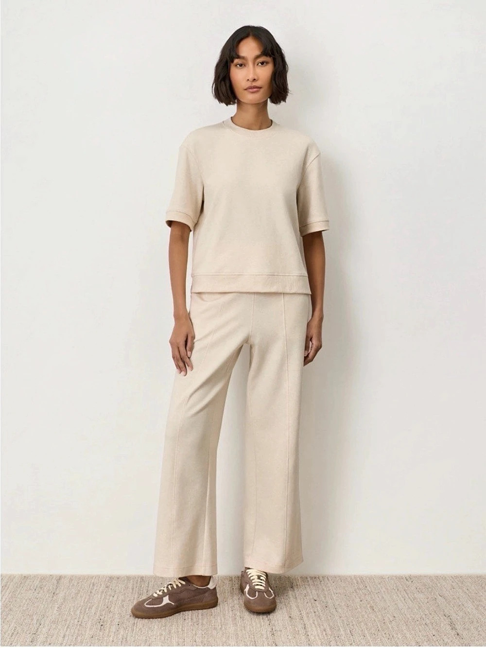 Pact Organic Cotton Airplane Wide Leg Set in Cream Heather Size Medium Like New